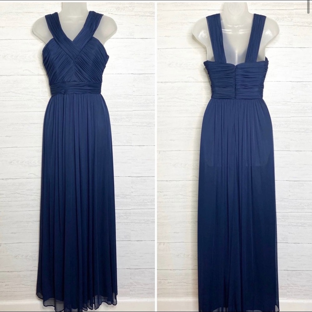 Alfred Sung navy chiffon full length formal bridesmaid black tie dress size 4